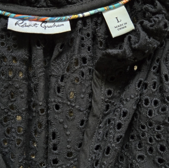 Robert Graham Savannah Black Flutter-Sleeve Eyelet Shift Dress Size Large - Picture 7 of 11